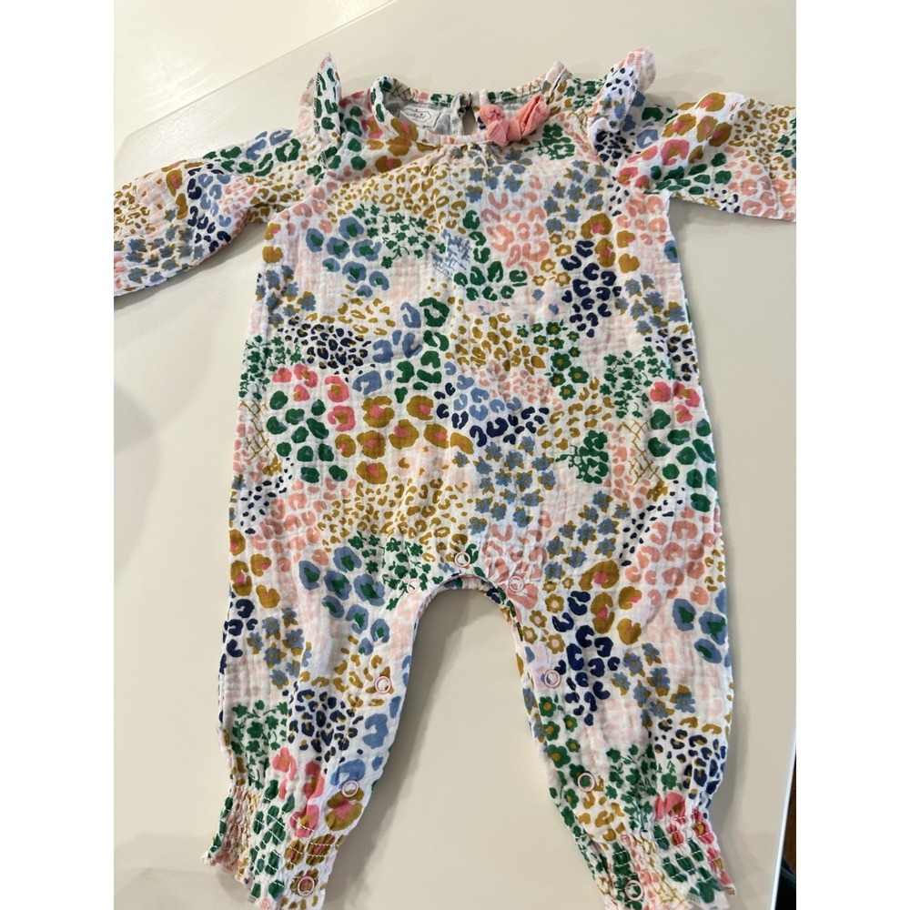 Mud Pie Baby Girl Sleeper Romper 3-6 Months RAINBOW LEOPARD GAUZE One Piece Gift